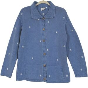 PACHMAMA HAND MADE COLLARD BUTTON UP  CARDIGAN CORNFLOWER BLUE SWEATER SIZE S/M